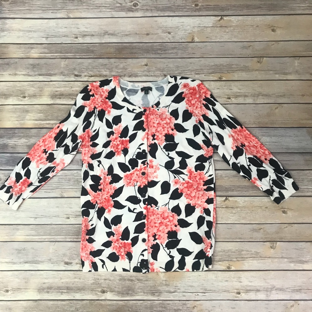 Talbots petites floral 3/4 cardigan sweater Sz Sp